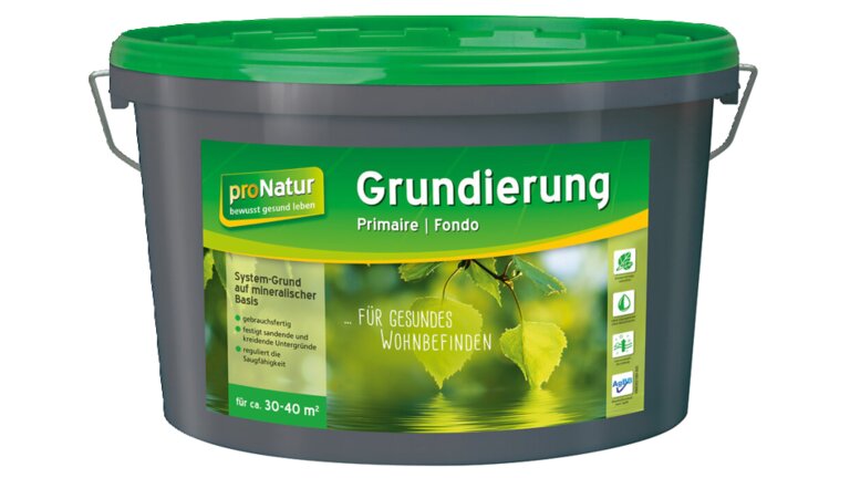 pronatur Grundierung, im schwarzen Eimer und grünen Deckel